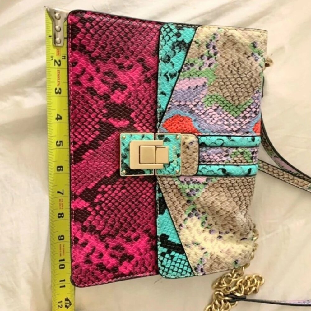 ALDO Gorgeous Bright Multi-Color/Gold Snakeskin Embossed Crossbody Bag EXC - Picture 5 of 6